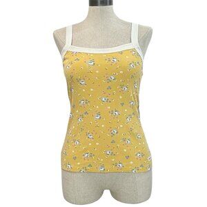 BILLABONG WRANGLER Tank Top Sz M Yellow Floral Print Slim Cami Top Beach Cotton